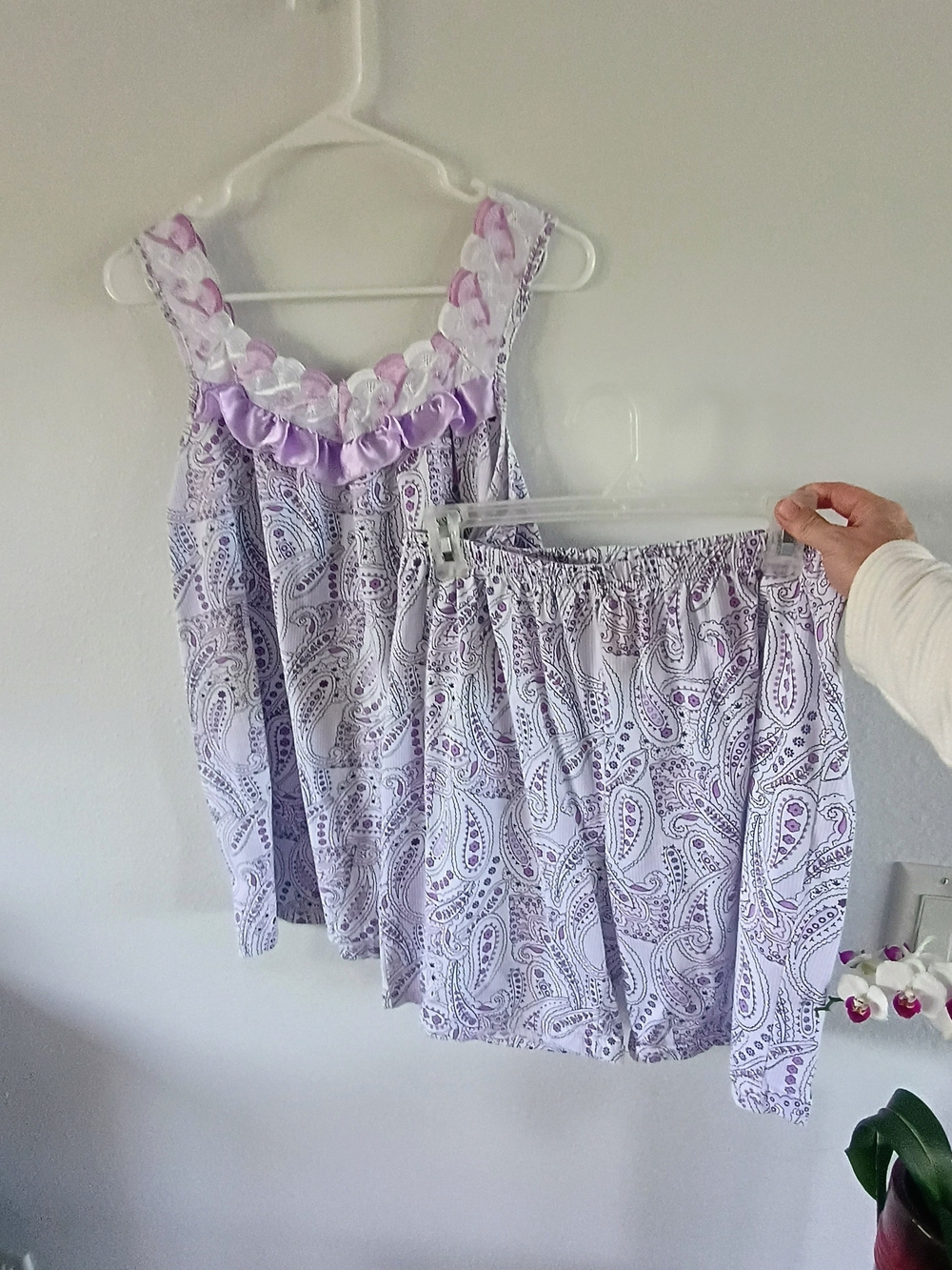 Lavender Paisley Cotton Pajama Lounge Set Embroidered Coquette Medium
